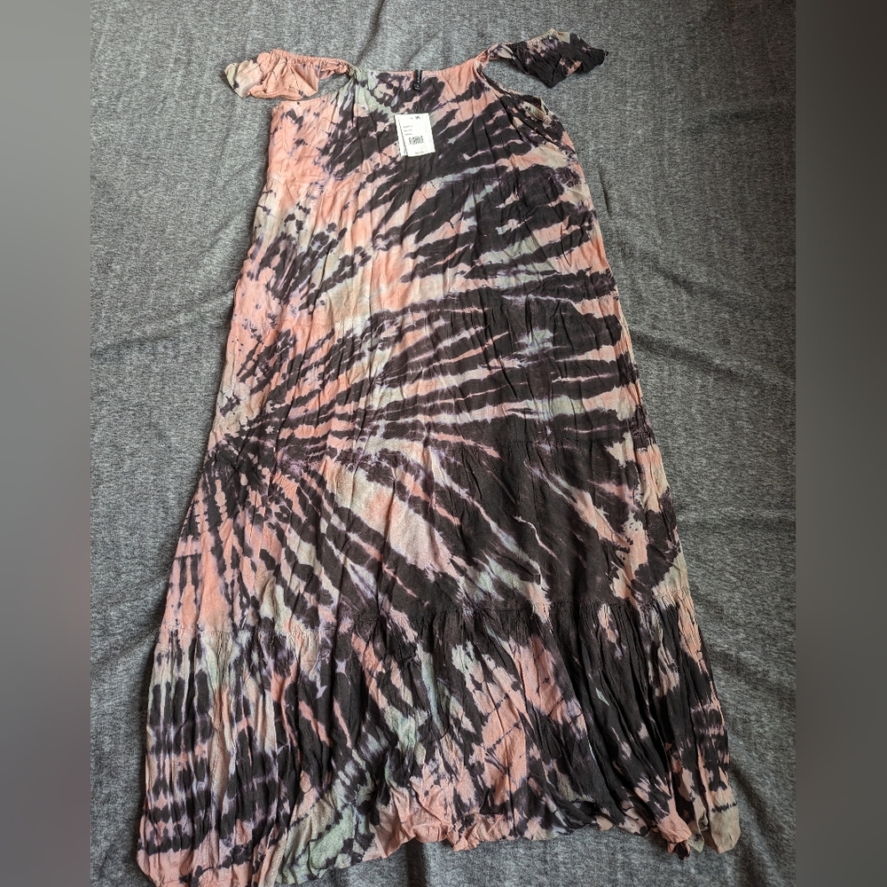 Raviya Maxi Dress Swim Coverup, off Shoulder Black Tie-Dye